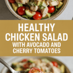 Healthy chicken salad with avocado and cherry tomatoes