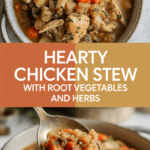 Hearty chicken stew with root vegetables and herbs