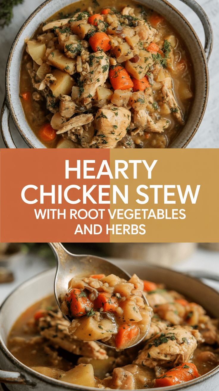 Hearty chicken stew with root vegetables and herbs