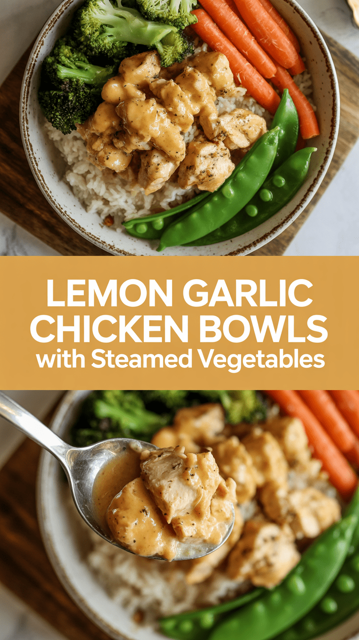 Lemon Garlic Chicken Rice Bowls with Steamed Vegetables