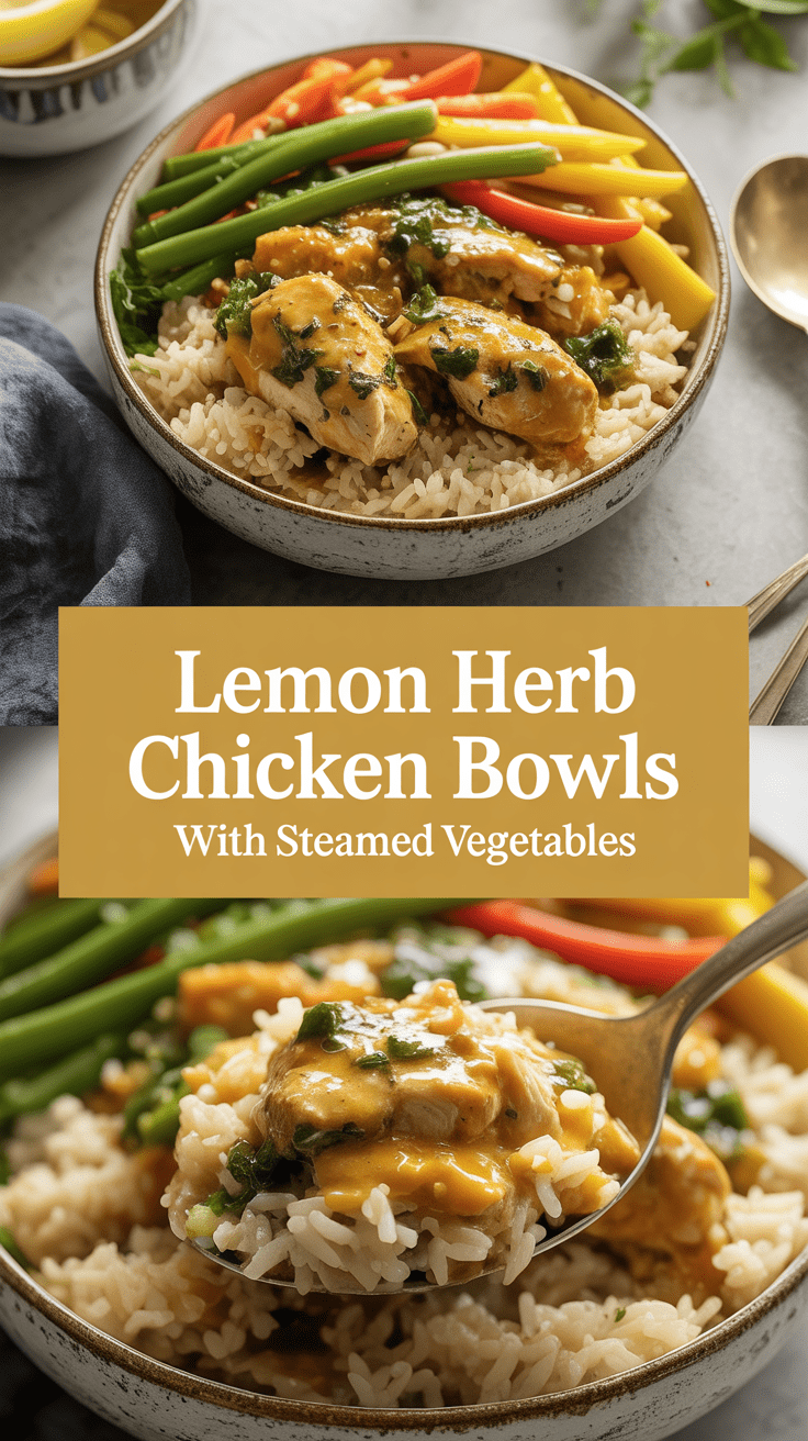 Lemon Herb Chicken Rice Bowls with Steamed Vegetables