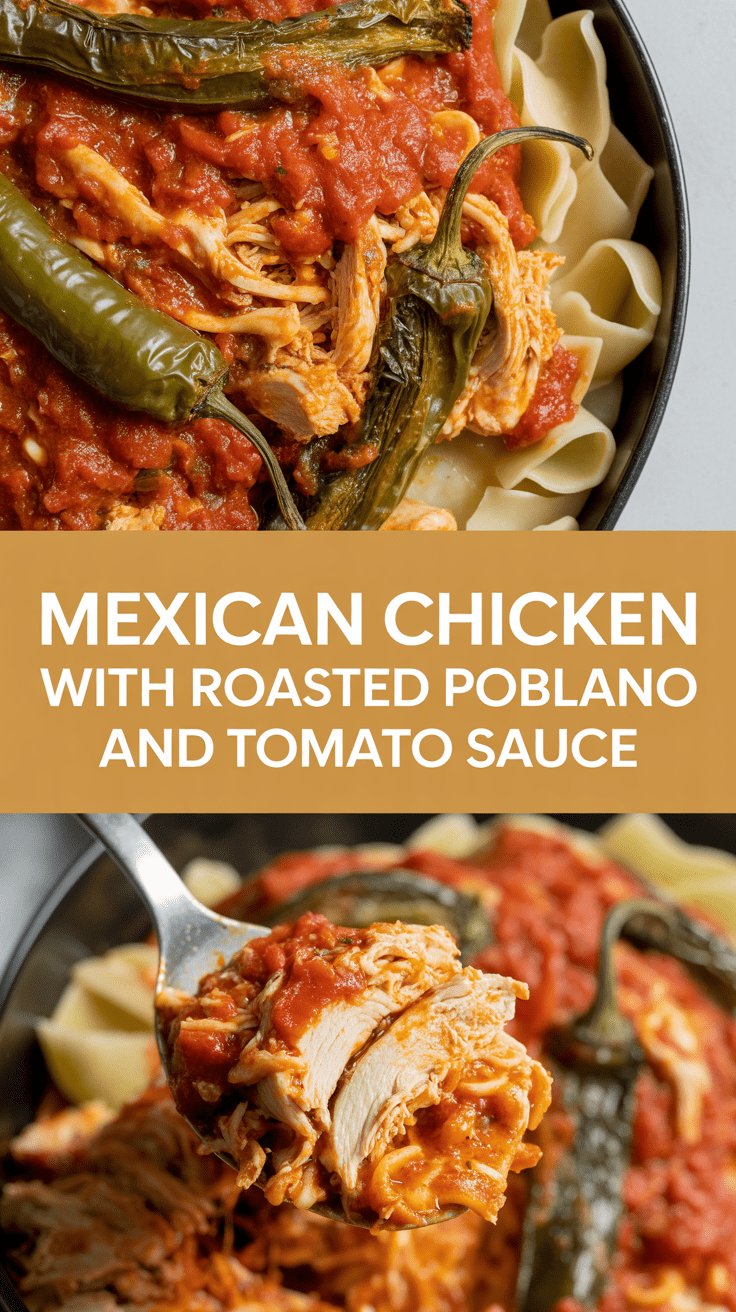Mexican chicken with roasted poblano and tomato sauce