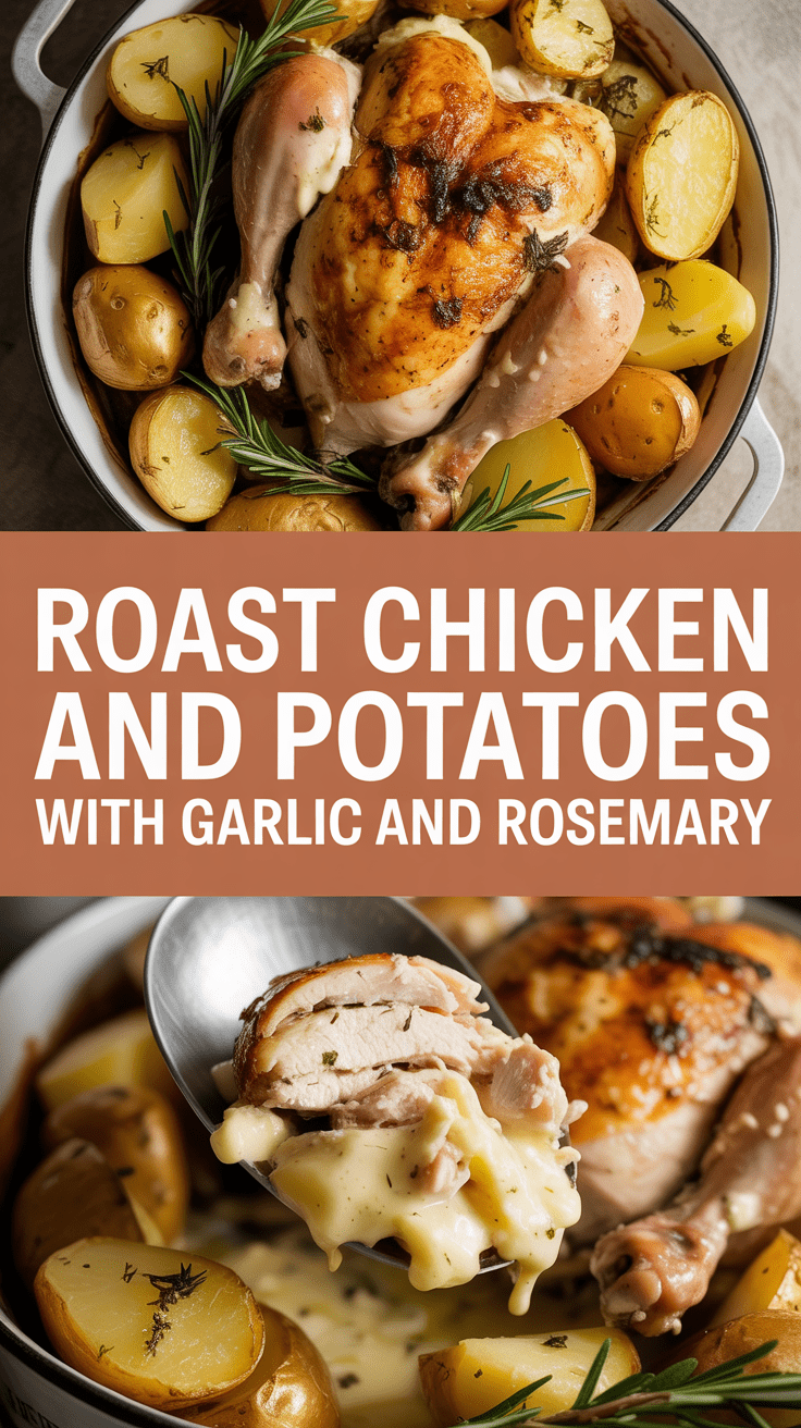 Roast chicken and potatoes with garlic and rosemary