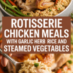 Rotisserie Chicken Meals with Garlic Herb Rice and Steamed Vegetables