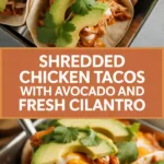 Shredded chicken tacos with avocado and fresh cilantro