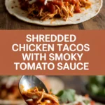 Shredded chicken tacos with smoky tomato sauce