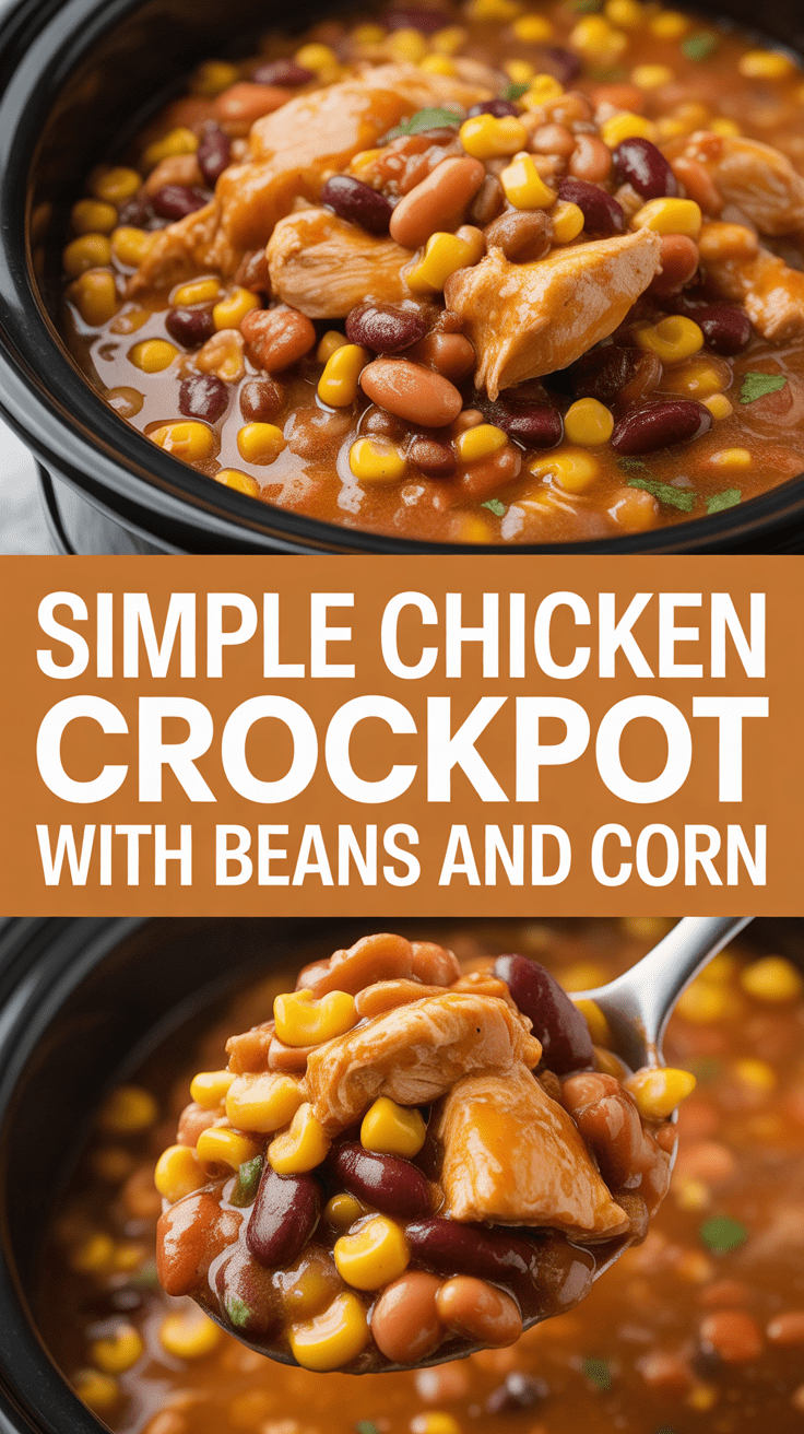Simple Chicken Chili Crockpot with Beans and Corn