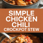 Simple chicken chili crockpot stew with beans and tomatoes