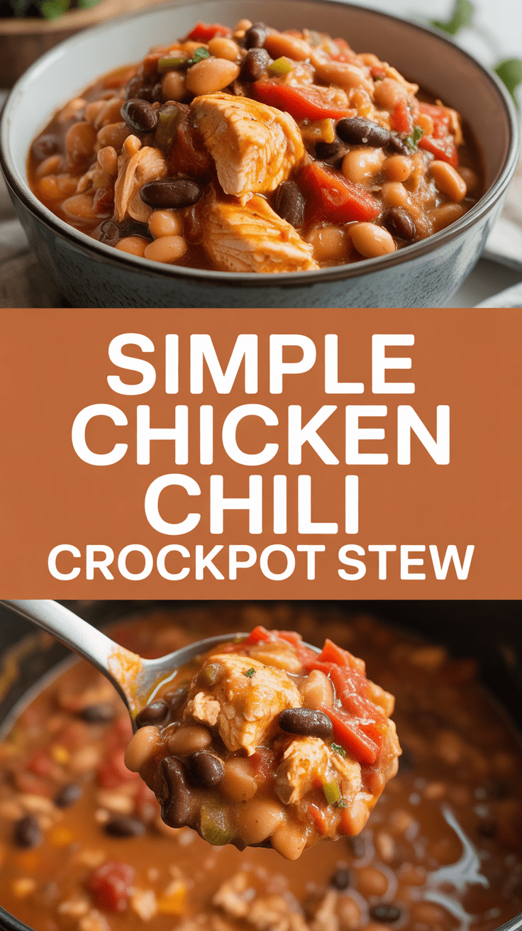 Simple chicken chili crockpot stew with beans and tomatoes