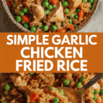 Simple garlic chicken fried rice with peas and carrots