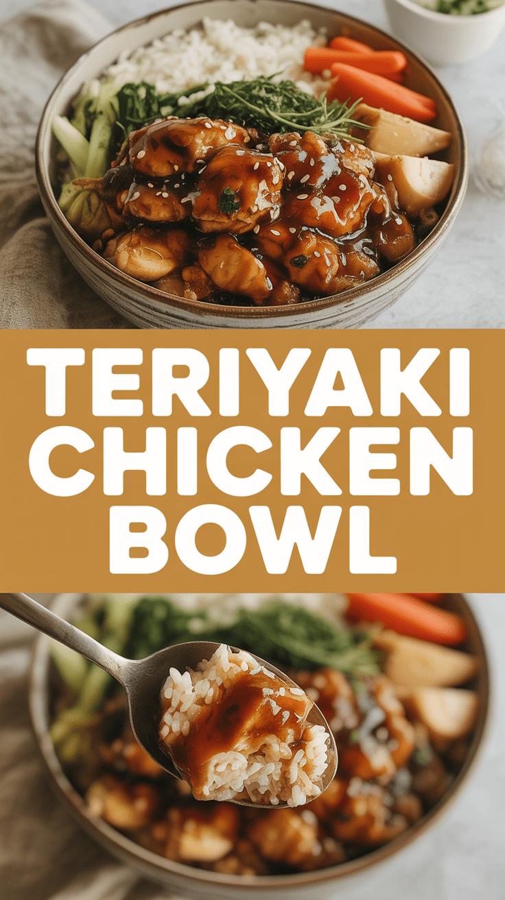 Teriyaki chicken bowl with steamed vegetables and rice