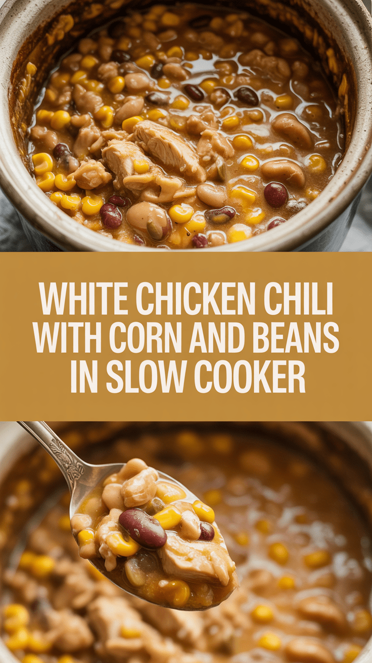 White Chicken Chili with Corn and Beans in Slow Cooker